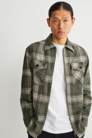 Green C&A Check Men's Shirts | KXSLC-5819