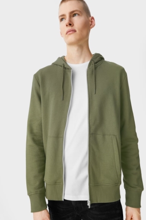 Green C&A Clockhouse Zip-through With Hood Men's Sweatshirts | TELIF-1562