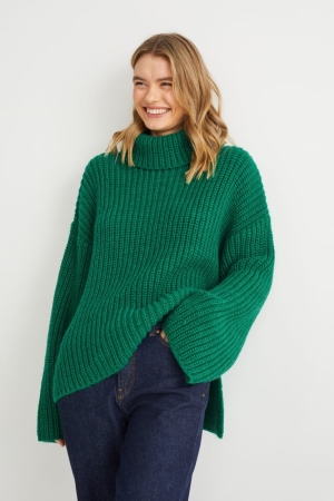 Green C&A Polo Neck Women's Jumper | SVFOW-0895