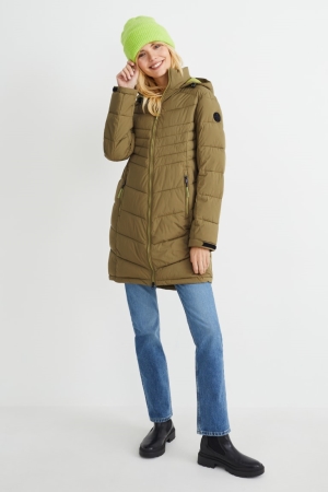 Green C&A Quilted With Hood Women's Coats | KBITO-3650