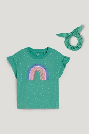 Green C&A Set Sleeve And Scrunchie 2 Piece Girls' T-shirts | XOLYI-7593