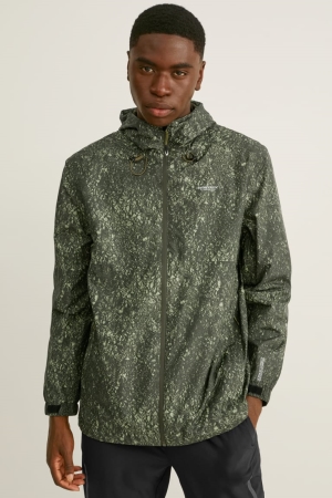 Green Melange C&A Outdoor With Hood Patterned Men's Jackets | MQLBK-7310