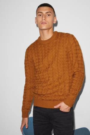 Havanna C&A Clockhouse Cable Knit Pattern Men's Jumper | YLGDB-8460