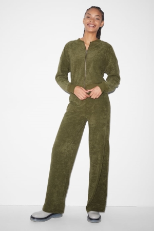 Khaki C&A Clockhouse Terry Cloth Joggers Women's Trousers | OJEPM-7159