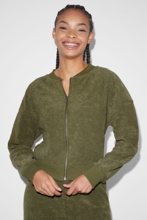 Khaki C&A Clockhouse Terry Cloth Zip-through Women's Sweatshirts | IUADY-9460