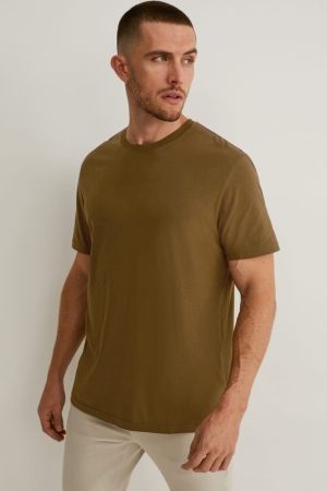 Khaki C&A Organic Cotton Men's T-shirts | EOSAN-0716