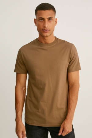 Khaki C&A Organic Cotton Men's T-shirts | TPNLK-6134