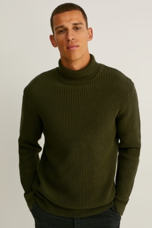 Khaki C&A Polo Neck Men's Jumper | DCXEL-3201