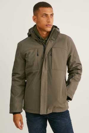 Khaki C&A Softshell With Hood Men's Jackets | HFZRL-2980