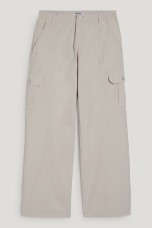 Light Beige C&A Clockhouse Cargo High Waist Relaxed Fit Women's Trousers | XPMJO-4192