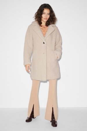 Light Beige C&A Clockhouse Teddy Fur Women's Coats | TQABY-4261