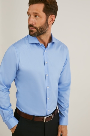 Light Blue C&A Business Regular Fit Cutaway Collar Easy-iron Men's Shirts | QUMSV-1594