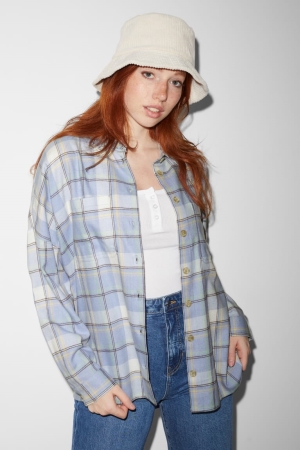 Light Blue C&A Clockhouse Flannel Check Women's Blouses | KGTPW-7038