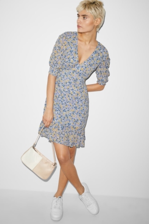 Light Blue C&A Clockhouse Floral Women's Dress | KTAGN-8957