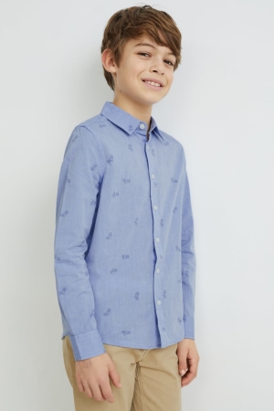 Light Blue C&A Patterned Boys' Shirts | ZMEYH-6804