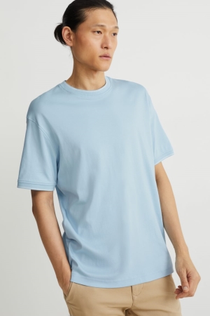 Light Blue C&A Pima Cotton Men's T-shirts | OYUHC-3807