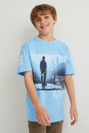 Light Blue C&A Sleeve With In-conversion Cotton Boys' T-shirts | NDIZM-6452