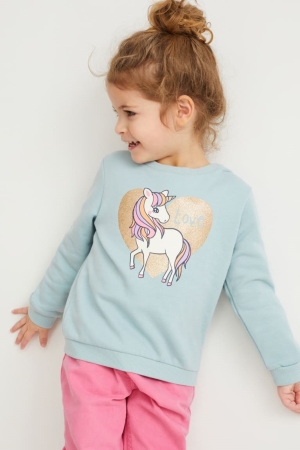 Light Blue C&A Unicorn Girls' Sweatshirts | BCHTA-9768