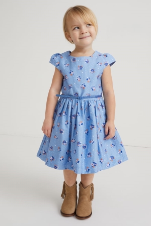 Light Blue C&A With Belt Floral Girls' Dress | AJOSR-0861