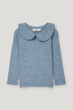 Light Blue Melange C&A Thermal Long Sleeve Girls' Top | UXGOS-2307