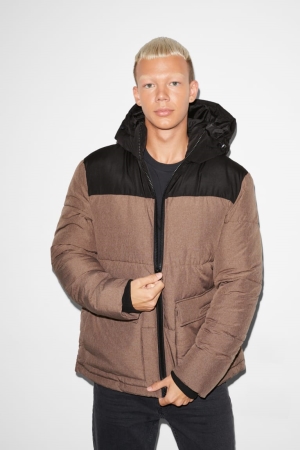 Light Brown C&A Clockhouse Quilted With Hood Recycled Men's Jackets | WKXAP-5941