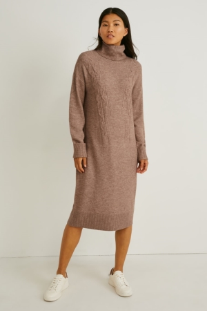 Light Brown C&A Knitted Women's Dress | CVDHA-0825