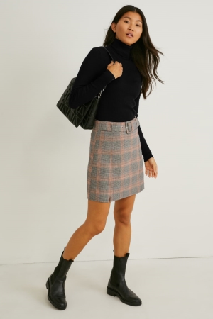 Light Brown C&A Mini Recycled Check Women's Skirts | BPTYG-4701