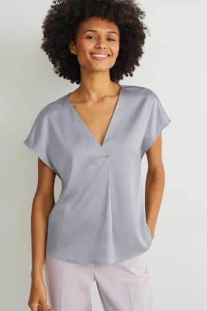 Light Gray C&A Satin With Recycled Polyester Women's Blouses | QEIHR-4927