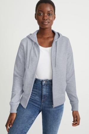 Light Gray Melange C&A Basic Zip-through With Hood With Organic Cotton Women's Sweatshirts | FMKXY-2645