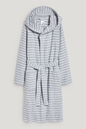 Light Gray Melange C&A Bathrobe With Hood Striped Girls' Underwear | DBCQA-8170