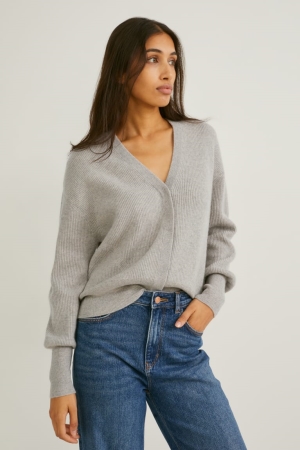 Light Gray Melange C&A Cashmere Women's Cardigan | YXHZR-2976