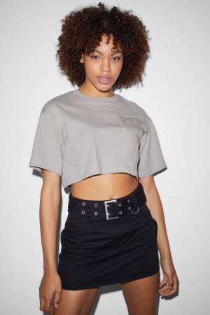 Light Gray Melange C&A Clockhouse Cropped Women's T-shirts | UFGBY-7081