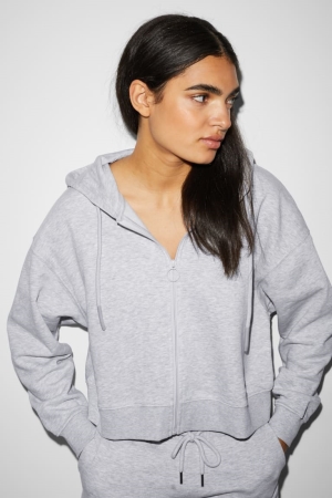 Light Gray Melange C&A Clockhouse Zip-through With Hood Women's Sweatshirts | HZOAC-0352