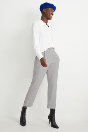 Light Gray Melange C&A Cloth High Waist Wide Leg Women's Trousers | JYMHQ-1985