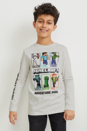 Light Gray Melange C&A Minecraft Long Sleeve Boys' Top | VOAUP-1786