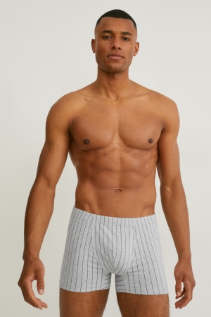 Light Gray Melange C&A Multipack Of 3 Trunks Organic Cotton Lycra® Striped Men's Underwear | GUEZL-1025