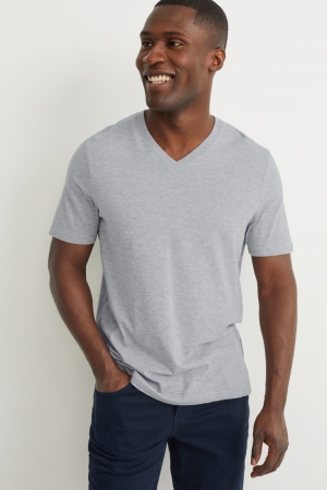 Light Gray Melange C&A Organic Cotton Men's T-shirts | LXZIG-1850