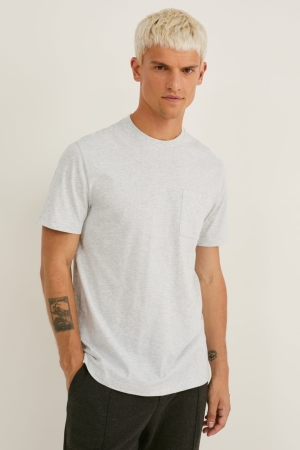 Light Gray Melange C&A Pima Cotton Men's T-shirts | NMIXH-1643