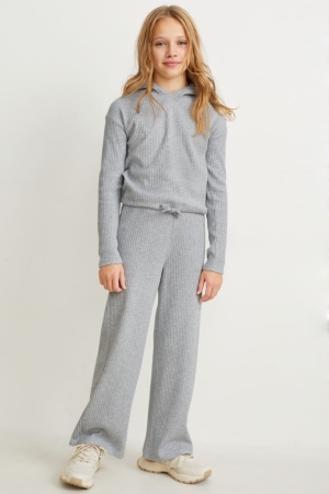 Light Gray Melange C&A Set Bottoms And 2 Piece Girls' Hoodie | UKJYQ-8305