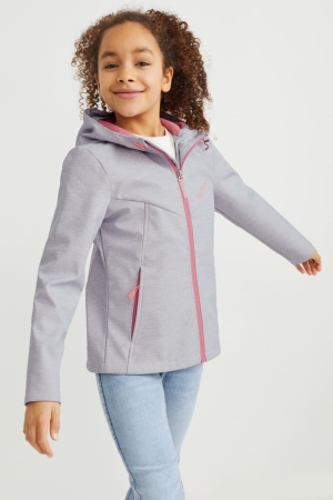 Light Gray Melange C&A Softshell With Hood Girls' Jackets | CNIDG-6870