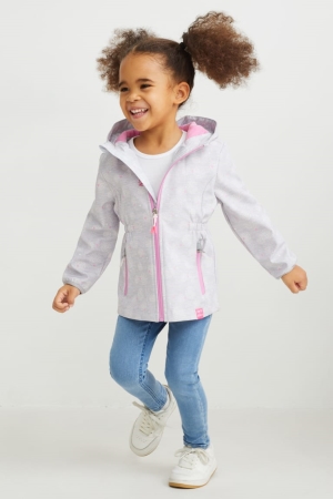 Light Gray Melange C&A Softshell With Hood Patterned Girls' Jackets | JCWAX-8023