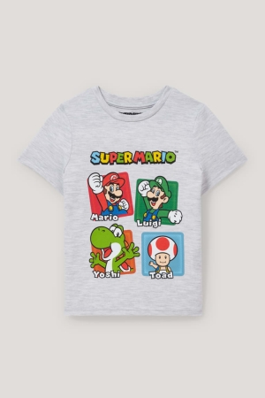 Light Gray Melange C&A Super Mario Sleeve Boys' T-shirts | XOGCJ-9150