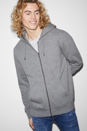 Light Gray Melange C&A Zip-through With Hood Men's Sweatshirts | EDFNI-4193