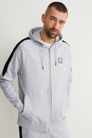 Light Gray Melange C&A Zip-through With Hood Men's Sweatshirts | LVBOC-9164