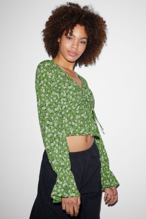 Light Green C&A Clockhouse Cropped Lenzing™ Ecovero™ Floral Women's Blouses | TBFKQ-3879