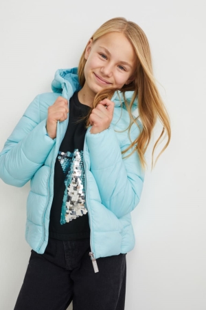 Light Turquoise C&A Quilted With Hood Recycled Girls' Jackets | TDYRS-2189