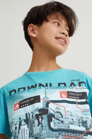 Light Turquoise C&A Sleeve With In-conversion Cotton Boys' T-shirts | DUCQA-6470