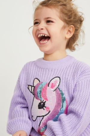 Light Violet C&A Unicorn Shiny Girls' Jumper | MFAZH-3579