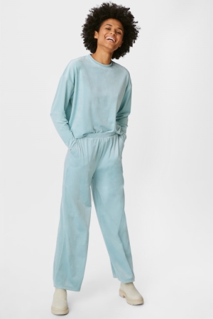 Mint Green C&A Basic Velvet Recycled Women's Trousers | ROWBD-2078