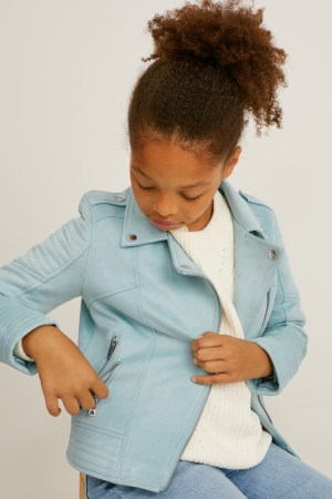 Mint Green C&A Biker Faux Suede Girls' Jackets | CSPTL-4056